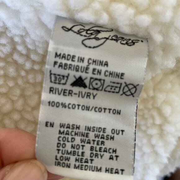 Lola Jeans Sherpa Lined Denim Jacket Medium – Off White Cozy Western Boho NWT - Picture 12 of 13